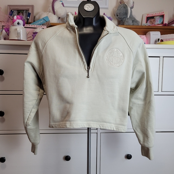 Huf class 1/4 Zip Crop Polo French terrycloth Sweatshirt cream mock neck women S - Picture 9 of 17